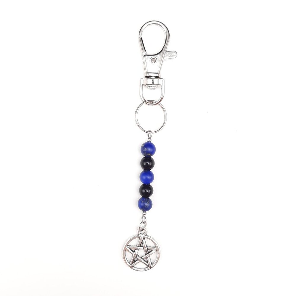 Pentacle Pentagram Wiccan Witch Black Blue Goth Keychain Handmade Accessory